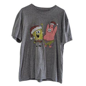 Nickelodeon Men's Gray SpongeBob & Patrick Christmas T-Shirt, Size Large